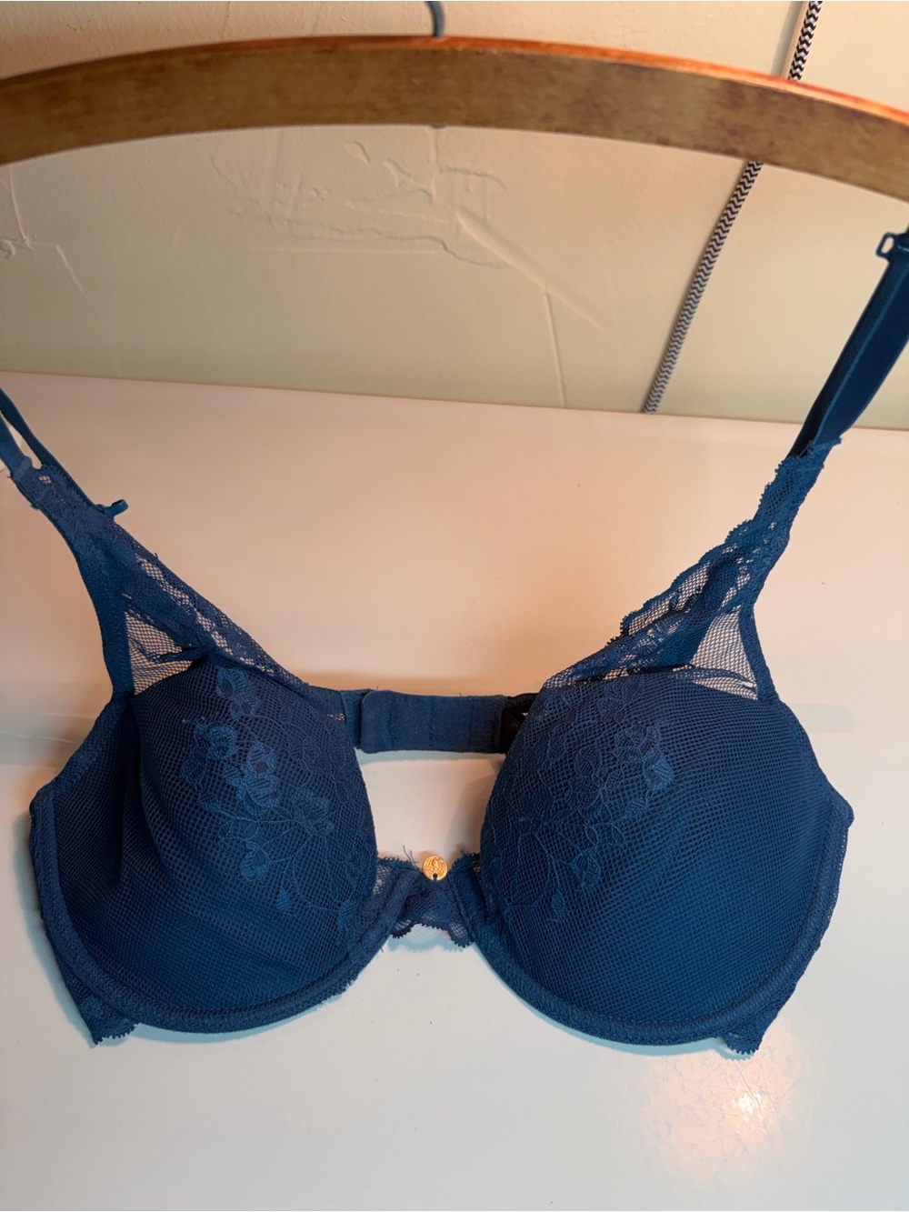 Natori Teal Lace Underwire Bra w/ Floral Detail & Optional Racerback J-Hook 32D